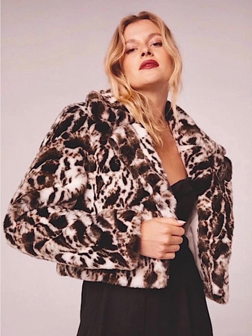 BRAND NEW- Band of the Free- Leopard Print Faux Fur Cropped Jacket - Brown/Black